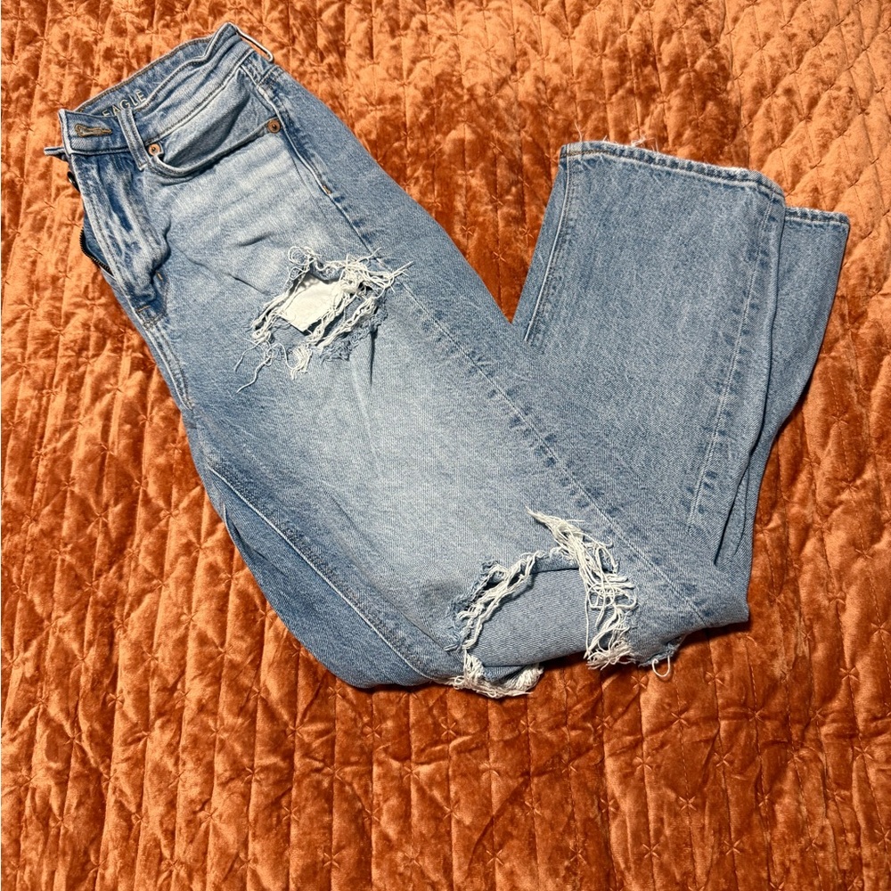 American Eagle Light Blue Distressed Women's Jeans - Classic Straight Leg